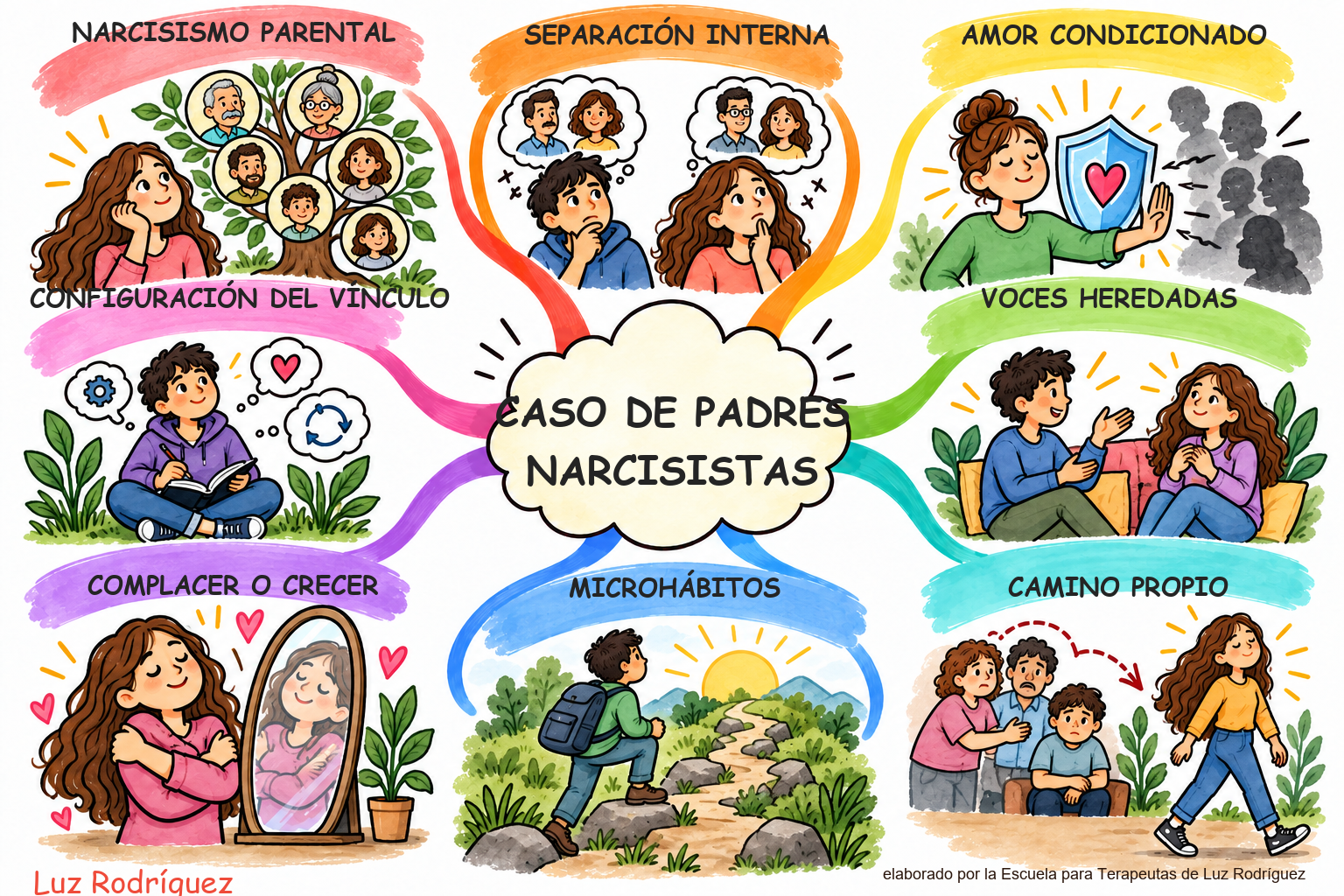 Mapa mental ilustrado de Caso de Padres Narcisistas