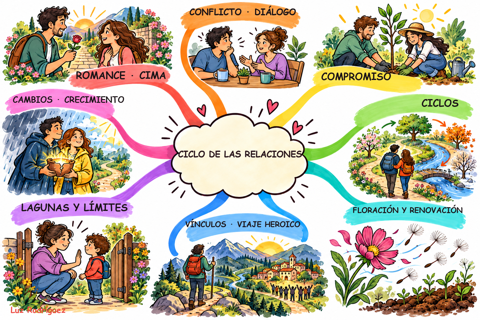 Mapa mental Style8 ilustrado de Ciclo de las relaciones