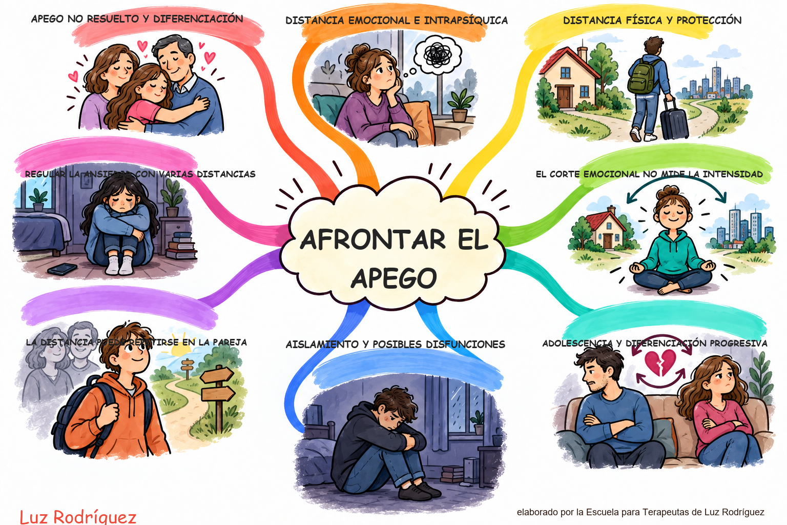 Mapa mental ilustrado de ¿Cómo afrontar el apego?