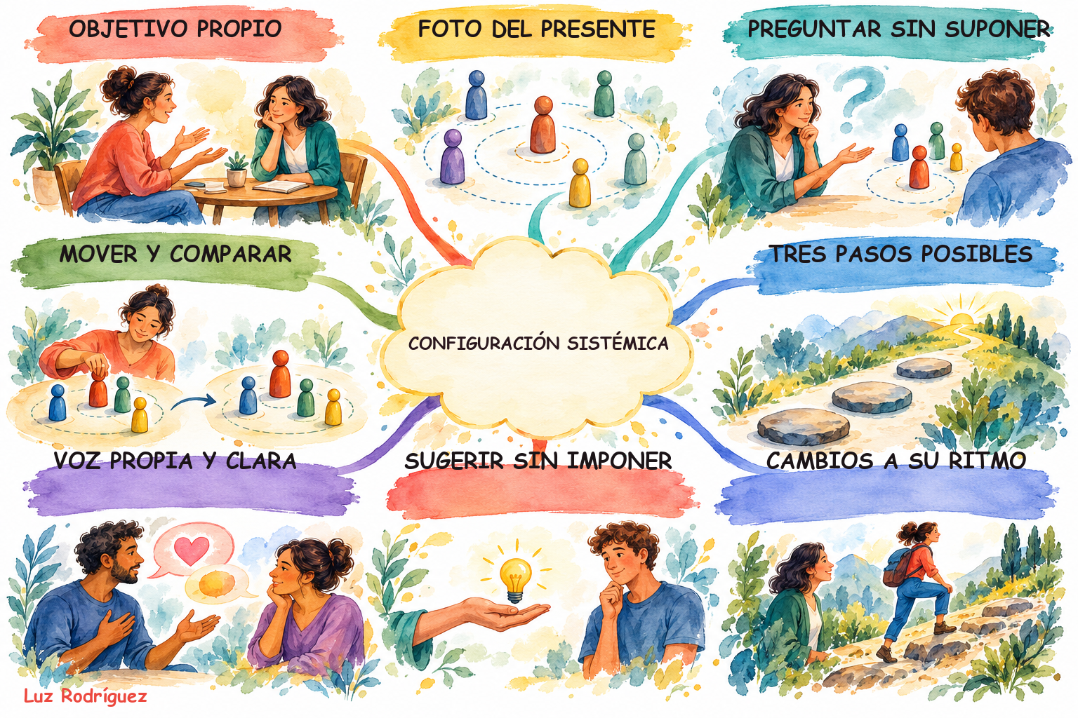 Mapa mental Style8 ilustrado de De la configuración a los pequeños pasos