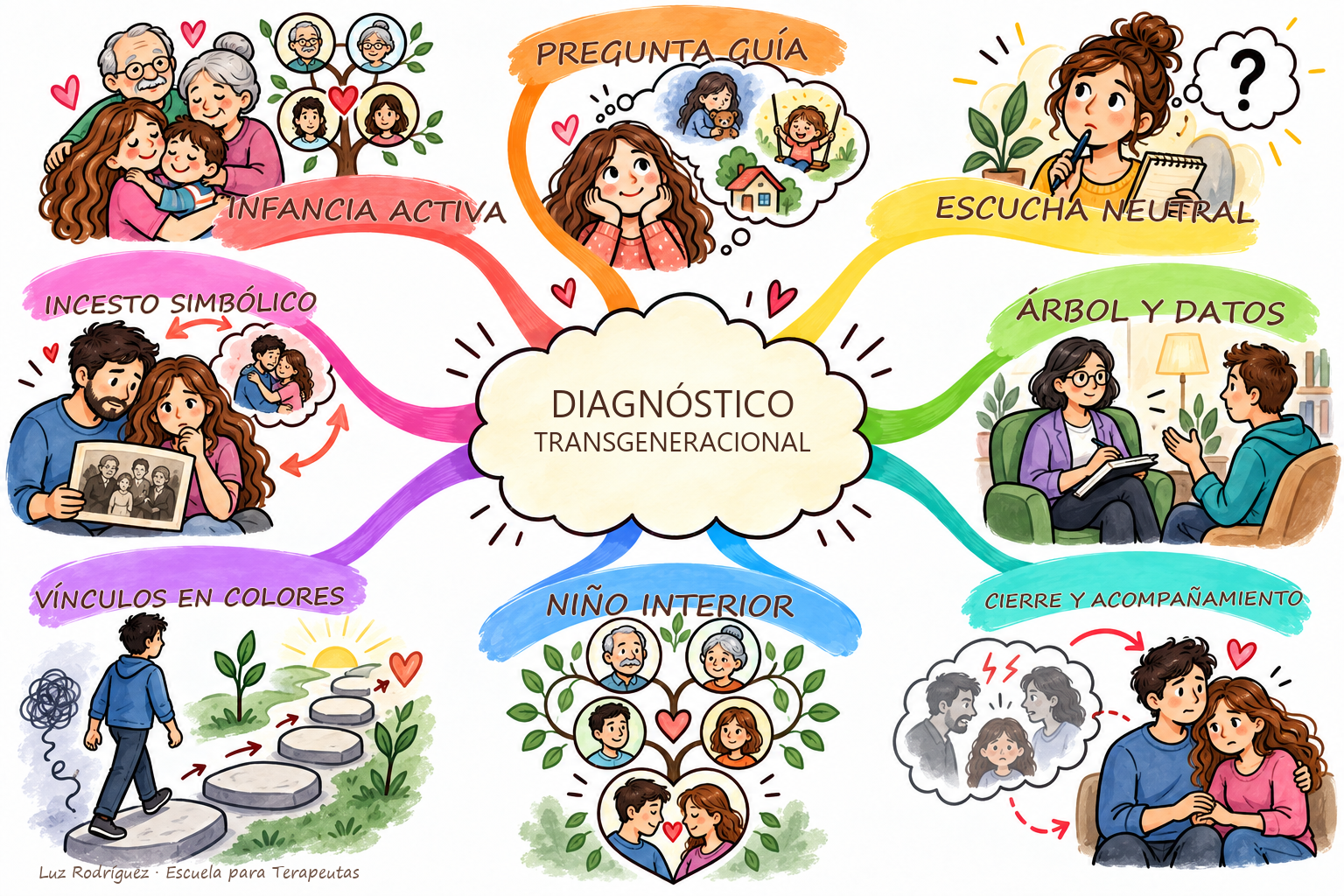 Mapa mental ilustrado de Diagnóstico Transgeneracional