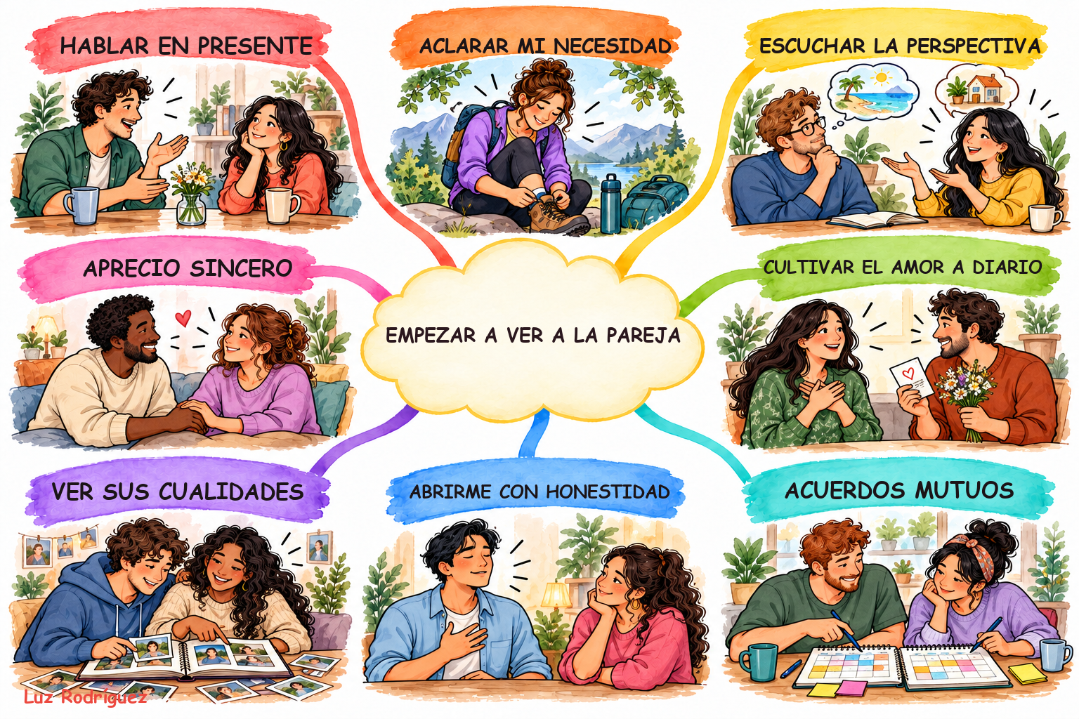 Mapa mental Style8 ilustrado de Empezar a ver a la pareja