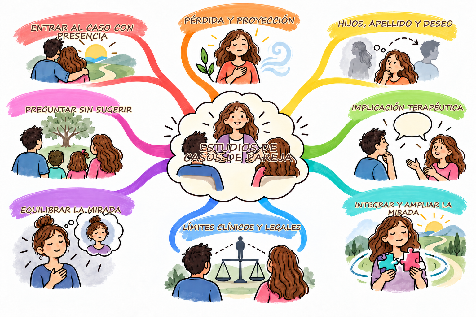 Mapa mental ilustrado de Estudios de casos de pareja