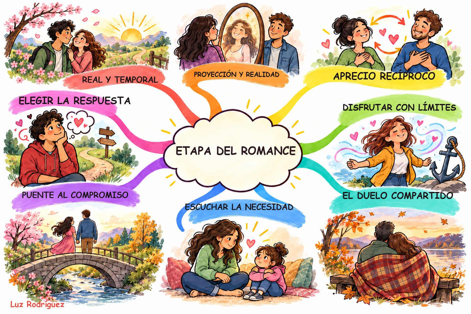 Mapa mental Style8 ilustrado de Etapa del romance