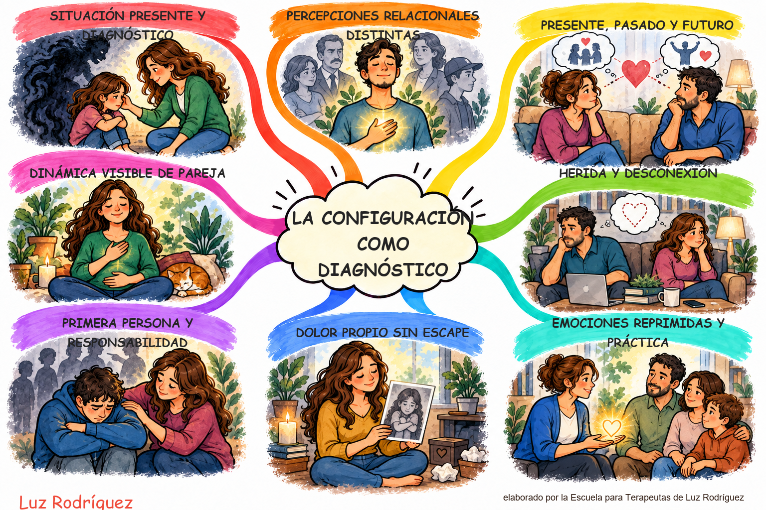 Mapa mental ilustrado de La Configuración como diagnóstico