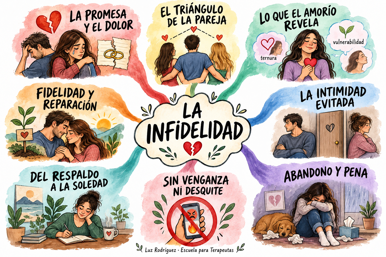 Mapa mental ilustrado de La infidelidad