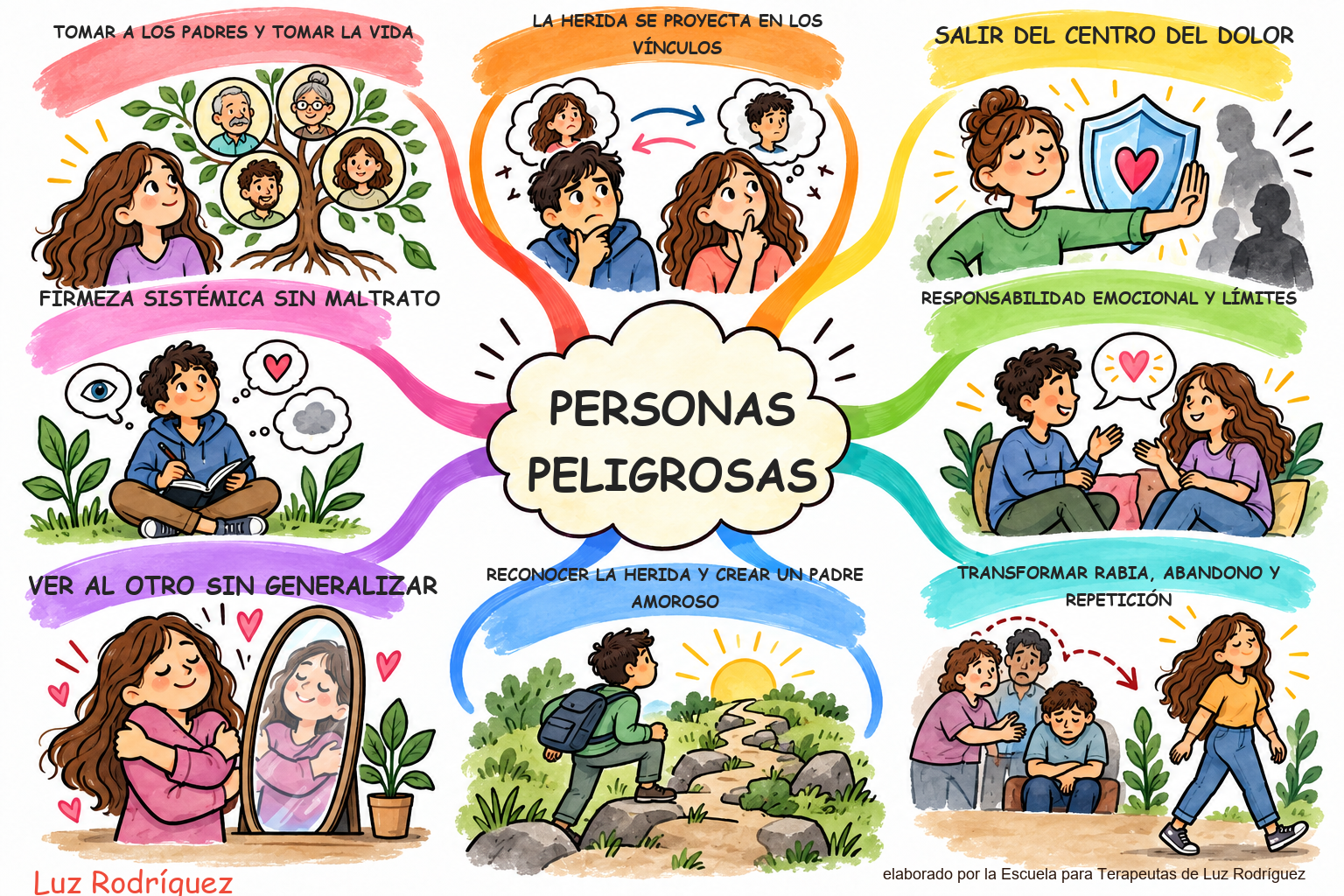 Mapa mental ilustrado de Personas peligrosas