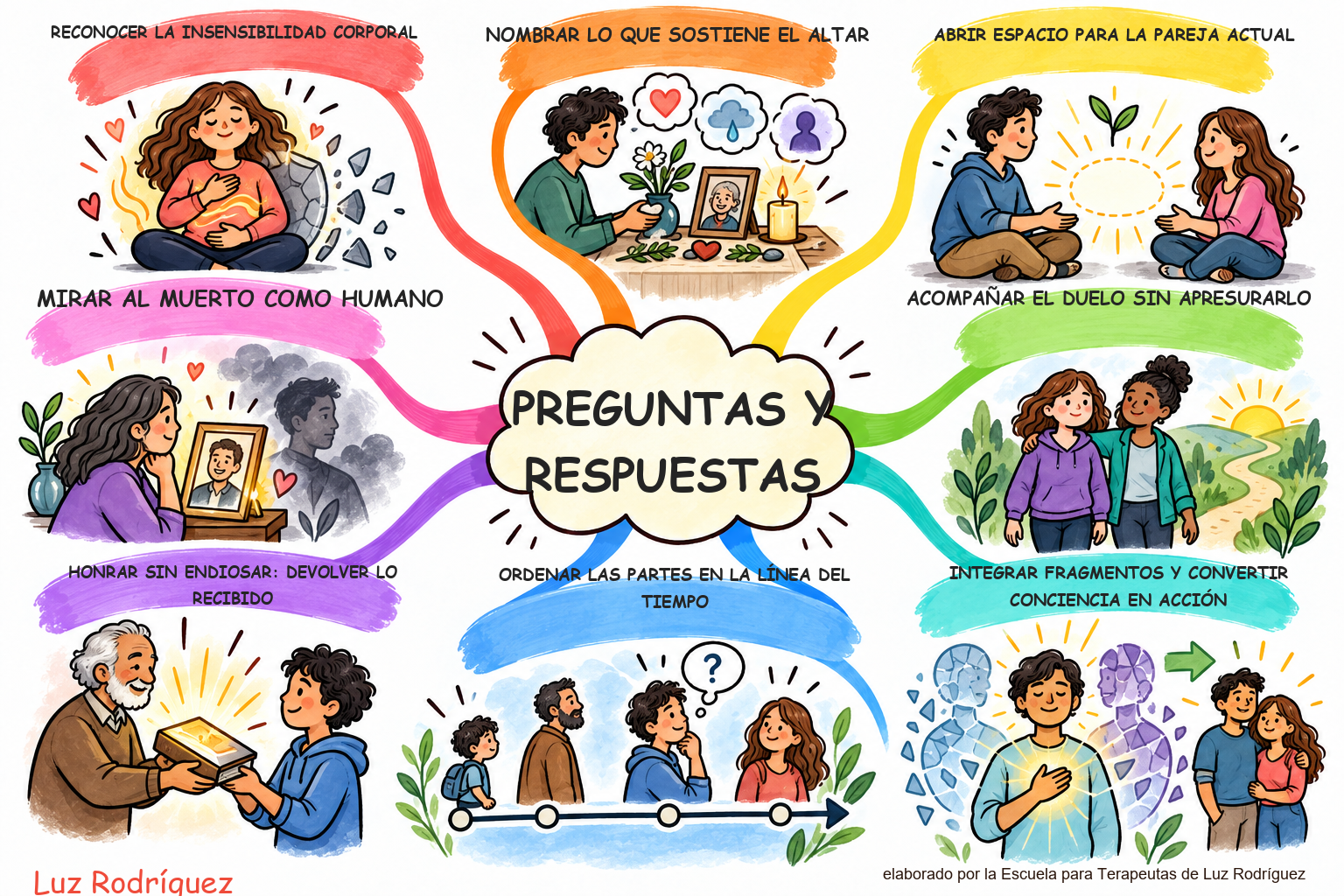 Mapa mental ilustrado de Preguntas y respuestas