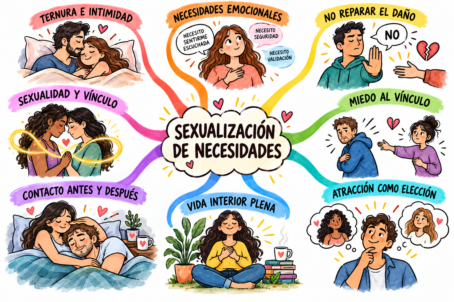 Mapa mental ilustrado de Sexualización de necesidades