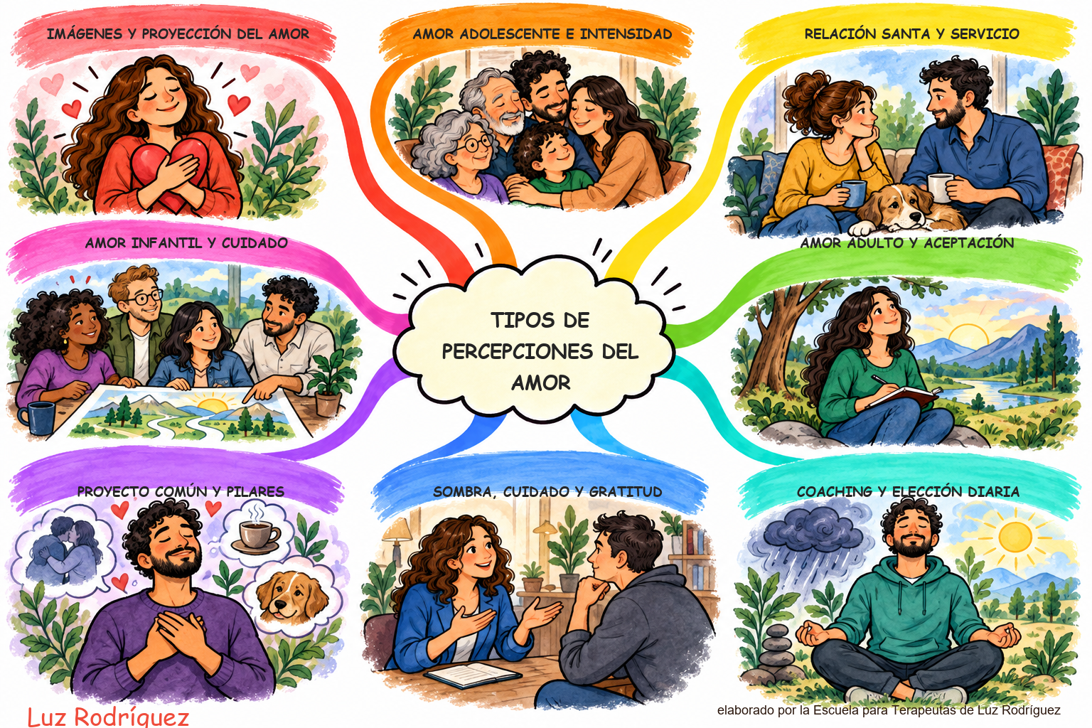 Mapa mental ilustrado de Tipos de Percepciones del Amor